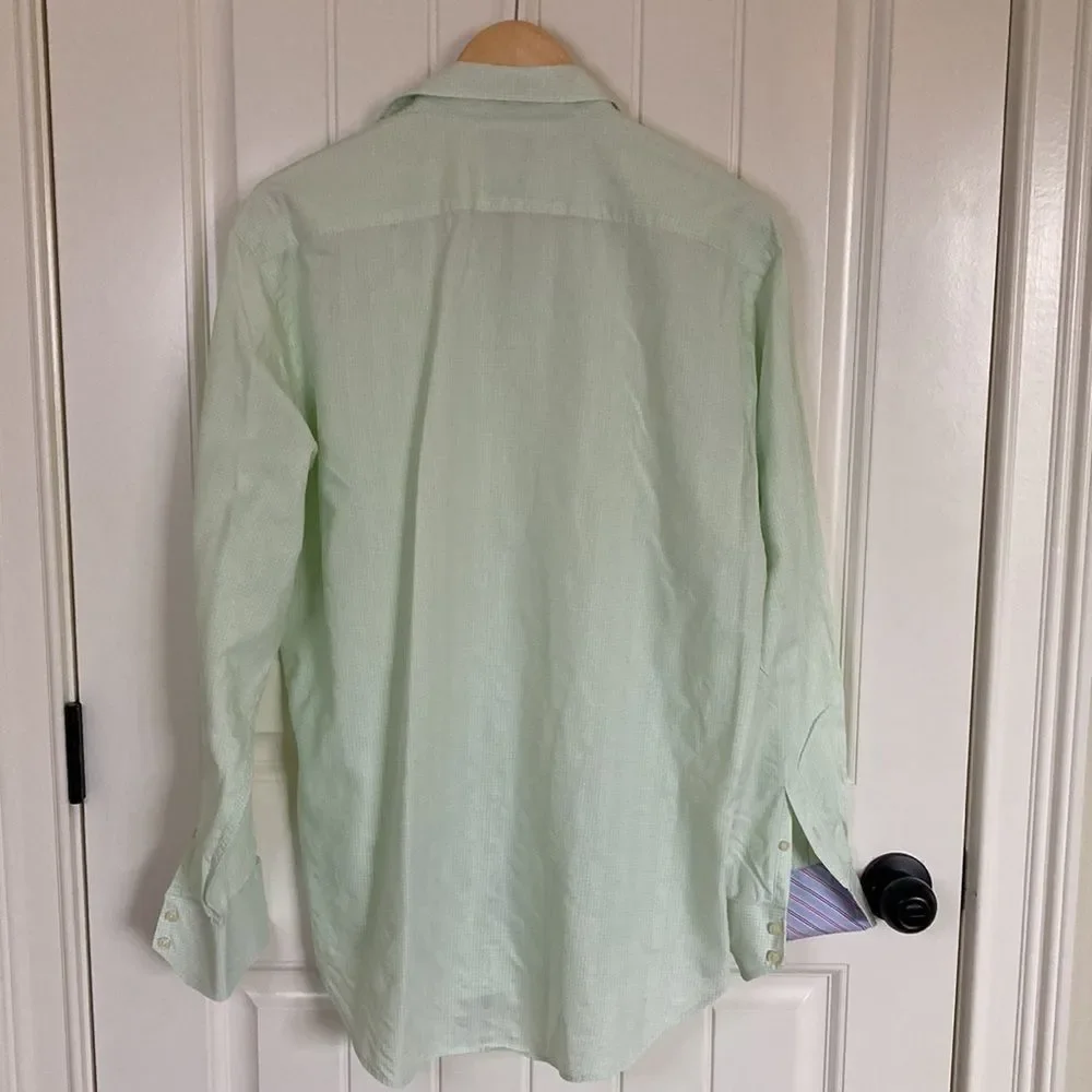 Thomas Dean Men's‎ Long Sleeve Button Front in Celery Green White Size Large